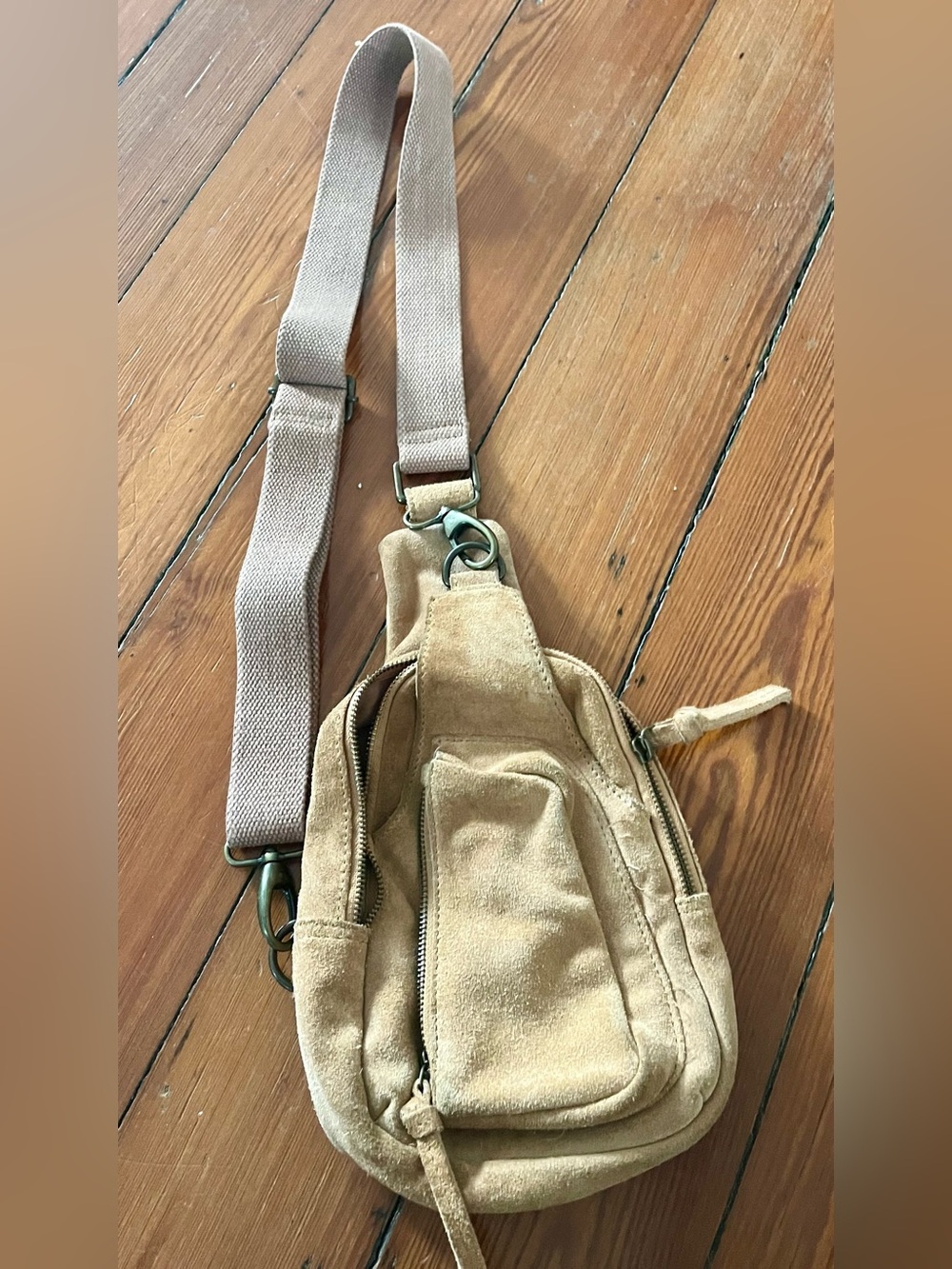 Free People Hudson Suede Sling Camel Crossbody Bag